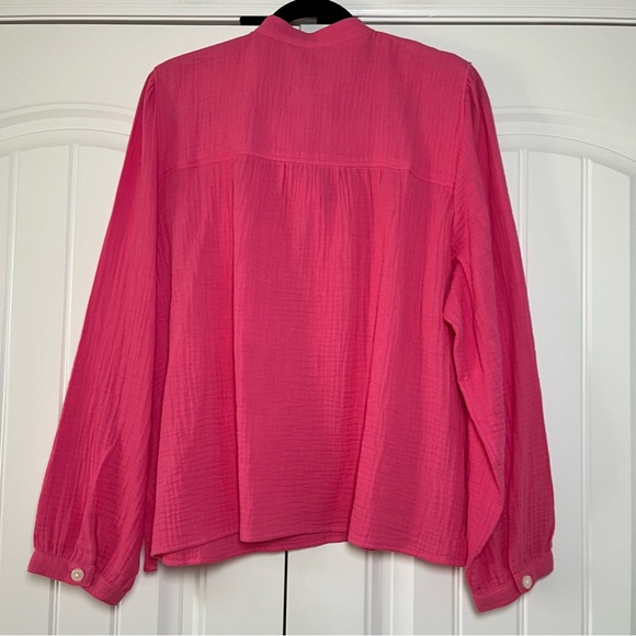 J. Crew Cotton Gauze Fresco Top Long Sleeve Button Front Pink Size 2X NWT - Picture 8 of 8